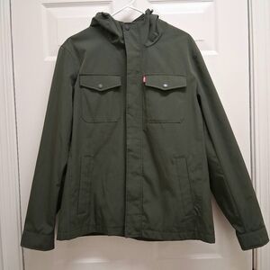Levi's Softshell Mens Hooded Trucker Jacket Olive Green Medium Water Resistant